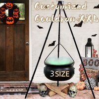 Grand chaudron de sorcière laqué avec trépied, bol en plastique noir, lumières, décoration d'Halloween, extérieur, fête, bonbon Hocus Pocus, E27, 12 po