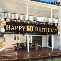 VIKAMA 60th Birthday Outdoor Banner Gold Black Glitter Balloon Confetti Fence Sign 60 Years Old Party Decorations for Yard Lawn