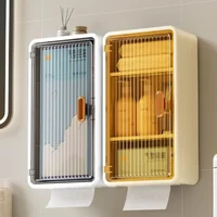 Bathroom Home Creative Wall Mounted Non Perforated Tissue Storage Box Open Door Tissue Box Transparent Wall Mounted Paper Box