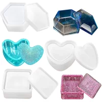 Heart Shape Jewelry Box Clay Resin Mold DIY Crafts Square Hexagon Storage Box Epoxy Casting Silicone Molds with Lid قوالب سيلكون
