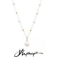 Yhpup Stainless Steel Simulated Pearls Exquisite Thin Chain Necklace Korean Style Elegance Fashion Collar Jewelry Waterproof