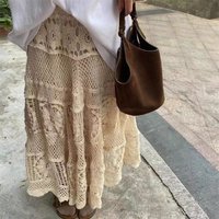 Korean style Version of Gentle Heavy Industry Retro Crochet Hollow Design Elastic Knitted Skirt A-shaped Skirt