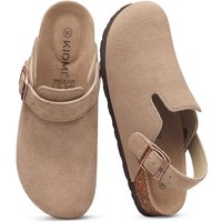 Litfun New Women's Clogs Slippers Cork Footbed Leather Lady Sandals With Adjustable Buckle Outdoor Comfort Fashion Women's Mules