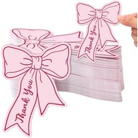 100/50pcs Pink Blue Bow Mini Thank You Cards 2.5x3.5 Inch Bowknot Small Business Notes for Stores Restaurants Weddings Birthdays