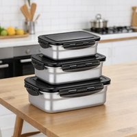 SU Stainless Steel Food Container Fresh Keeping Box Sealed Lid Crisper Lunch Meal Prep Storage Fridge Kitchen Set Square Bowl
