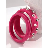 Fashion Pink Acrylic Rivets Round Bangle Bracelets for Women Novelty Geometric Chunky Cuff Bangles Y2K Jewelry Gifts Accessory