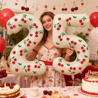 32 inch milk white digital aluminum foil balloon 0-9 with cherry sticker for birthday party and anniversary decoration balloons