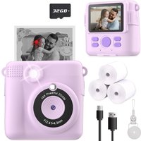 Instant Print Camera for Kids, HD Digital Video Cameras, Portable Toy for 4-10 Year Old Girls Boys with 32GB SD Card-Purple