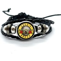 Latest Guns N Roses Rock Band Bracelet Punk Guns and Roses Band Logo Print Glass Gem Handmade Multilayer Braided Bangle Gift