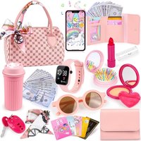 Play Purse for Girls Toddler Purse Pretend Makeup Princess Toys for Kids with Handbag Phone Wristwatch Silk Scarf Birthday Gift