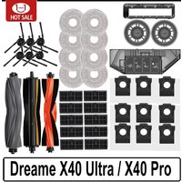 Części zamienne do robotów sprzątających Dreame X40 Ultra / X40 Pro / L40 Ultra: szczotki główne i boczne, nakładki mopujące, filtry HEPA, worki na kurz, akcesoria.