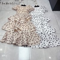 TWOTWINSTYLE French Style Print Two Piece Sets For Women Round Neck Short Sleeve Top High Waist Skirt Cute Set Female KSE532834