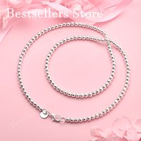 925 Sterling Silver 4mm 16-30 inch Delicate Bright Round Bead Necklace for Women, Fashionable Party and Wedding Accessories