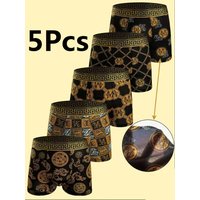 5 Pcs Men's Printed Underwear, Daily Casual Men's Boxers, Comfortable Men's Boxing Boxers, Elastic Men's Boxers Short.