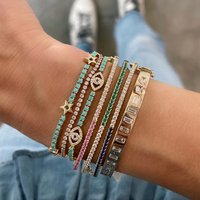 15+4cm Turquoises Stone Paved Link Chain Bracelet for Women Blue White CZ Paved Turkish Evil Eye Charm Gold Plated Lucky Jewelry