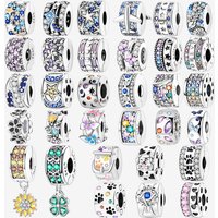 925 Sterling Silver Pavé Paw Print Heart Pattern Clip Charm Charms Fit Original Bracelet Beads Jewelry DIY Gift plata de ley