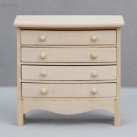 【FEB-NN74】1:12 Dollhouse Miniature Bedside Table with Drawers - Storage Cabinet Bedroom Furniture Model Decor Toy Accessory