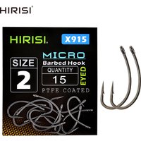 Hirisi 15x Carp Fishing Hooks With Eye Micro Barb High Carbon Steel Fish Hooks PTFE Coated Fishing Accessories X915
