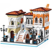 MOC Retro Architecture Venice Water House Building Blocks Set Urban Street Villa Town Hut Scene Toy For Children Birthday Gifts