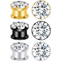 AOEDEJ 1 paire de bouchons de Tunnel d'oreille en acier inoxydable, civière d'extension d'oreille en zircone, jauges d'oreille en cristal noir, bijoux de perçage pour le corps