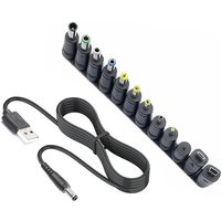 1M/2M USB to DC Power Cable, DC 5V Power Cord 5.5 2.1mm Jack Charging Cable with 12 Interchangeable Plug Adapters for 5V Devices