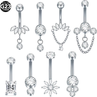 1/5PCS Titanium CZ Bezel Set Belly Button Rings 10mm with Round Zircon Internally Threaded Navel Bars Ring Piercing Jewelry 14G