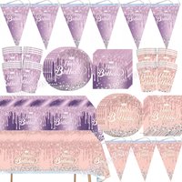 Diamond Theme Birthday Party Decoration Girls Favors Purple Pink Diamond Plate Napkin Cup Tablecloth Kids Baby Shower Photo Prop