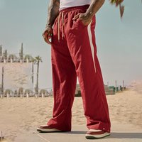 2025 New men's cotton linen long pants men's spring and summer loose and breathable solid color linen pants casual street wear