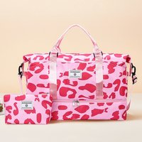Large Capacity Leopard Print Travel Duffels Bag + Cosmetic Bag Suitable for Vacation Travel Outdoor Camping Weekend Overnight