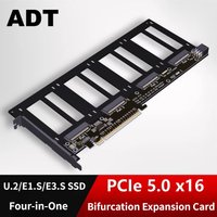 PCIe5.0 X16 to 4-Port Bifurcation Splitter Adapter Card GEN5 for U.2 SSD/EDSFF E1.S/E3.S Hard Disk Split Expansion Card GPU Dock