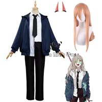 Anime Chainsaw Power Cosplay Costumes Blue Jacket Pants Wig Girls Uniform Suit Man Halloween Christmas Costumes Women Clothing