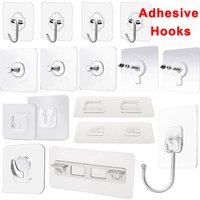 2-10Pcs Transparent Wall Hooks Self-adhesive Hooks Waterproof Traceless Sticky Stainless Hanger Multi-Purpose Free Punching Hook