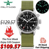 Militado ML1868KF 3 Dial Quartz Watch VK67 Chronograph Movement Luminous Sapphire Glass 100m Waterproof 39mm Military Watches