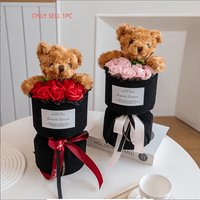 Teddy Bear Plush Rose Artificial Flower Bouquet Valentine's Day Gift; Gift for Girlfriend and Boyfriend; Graduation Gift; Mother