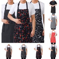 Adjustable Half Length Striped Adult Apron For Restaurant Chef Long Neck Stain Resistant With 2 Pockets Outdoor Cooking
