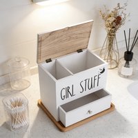 Wooden Tampon Holder with Moistureproof Lid for Bathroom Feminine Products Storage Sanitary Napkin Organizer Period Box Rustic
