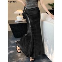 VONDA Plus Size Skirts Polka Dot Maxi Long Skirts Women Fashion High Waist Satin Silk Jupes Faldas Saia Casual Party Bottoms 5XL