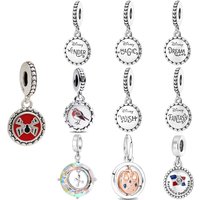 925 Sterling Silver Word & Symbol Dangle Charms Fit European Bracelets Crystal Beads for Women DIY Jewelry Making Gift