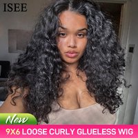 ISEE NEW IN 9X6 Loose Wave Glueless Wigs Pre Bleached Tiny Knots 100% Human Hair Wig M-Cap Glueless Loose Curly Wig 180 Density