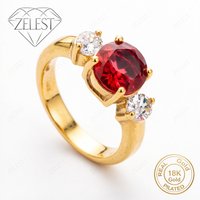 Elegant 925 Sterling Silver 18K Gold Plated Exquisite Red Zircon Women's Ring Fashion Wedding Party Jewelry