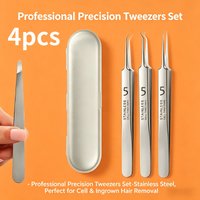 3/4Pcs Tweezer Set, High Precision Straight Curved Slant Tip Tweezers, Seamless Bite Pimple Blackhead Extraction Beauty Tools