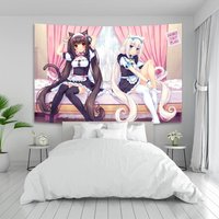 Anime Nekoparas Wandteppich Kawaii Hintergrund Stoff Wanddekoration Psychedelic Mädchenschlafsaal Rosa Zimmer Banner