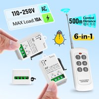 433Mhz Wireless Remote Control Light Switch 110V 220V 230V 10A Mini Relay Module 500m Range 6-in-1 Transmitter for Lamp LED Fan