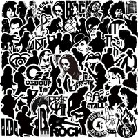 100Pcs Cool Black Rock Music Sticker White and Black Stickers Fashion Band DIY Stickers Motorcycle Phone Waterproof Stickers