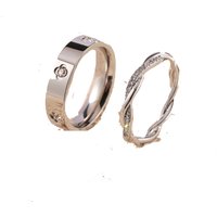 ZAKOL 2Pcs Stainless Steel Zircon-set Finger Ring Set for Women Exquisite Sliver Gold Color Engagement Couple Rings Accessories