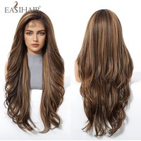 Dark Brown Blonde Highlight Lace Wigs Long Wavy Synthetic Wigs for Women 13*6 Futura Lace Frontal Wigs Heat Resistant Daily Use