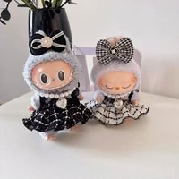 Doll Clothes Outfit Accessories Labubu Clothes Designer Black and White Plaid Dress Set DIY Mini Dolls Clothing Girl Gift
