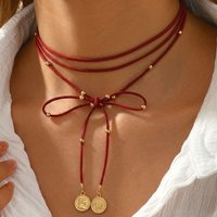 Vintage Red Velvet Bowknot Choker Necklace for Women Elegant Weave Knotted Bowknot Long Rope Layered Chain Y2K Sexy Jewelry Gift