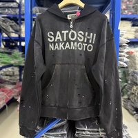 WASHED SATOSHI NAKAMOTO 26SS Luke Logo-Bedruckter Cardigan-Hoodie mit Löchern für Männer und Frauen, Hochwertiger Kapuzenpullover aus schwerem Stoff