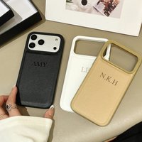 Personalized Luxury Faux Leather Customized Name Phone Case for iPhone 13 14 15 16 17 Pro Max Plus Air Hot Embossed DIY Letters